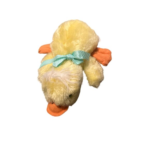 Vintage Plush Yellow Duck With Green Bow & Orange Beak - Picture 1 of 6